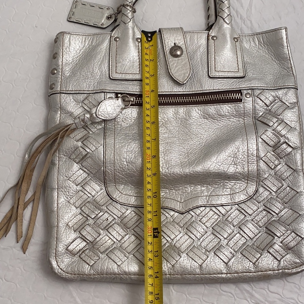 Coach Legacy Thompson metallic silver woven slim tote - Picture 8 of 13